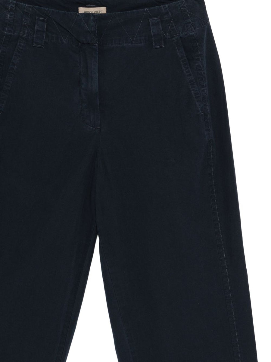 Woolrich Navy Carrot Trousers For Women With Versatile Belt Loops And Side Pockets 100 Percent Cotton
