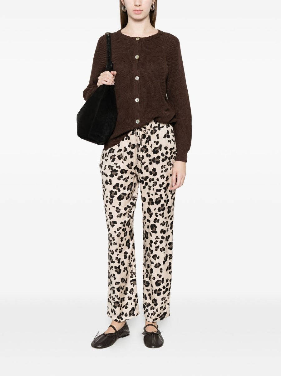 Beyou Cotton Cashmere Cardigan For Women Versatile Layering Knit Brown Round Neck Button Front