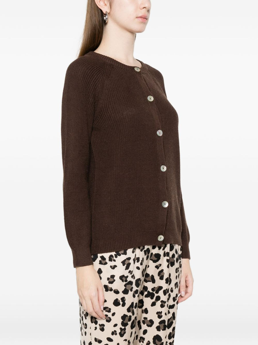Beyou Cotton Cashmere Cardigan For Women Versatile Layering Knit Brown Round Neck Button Front