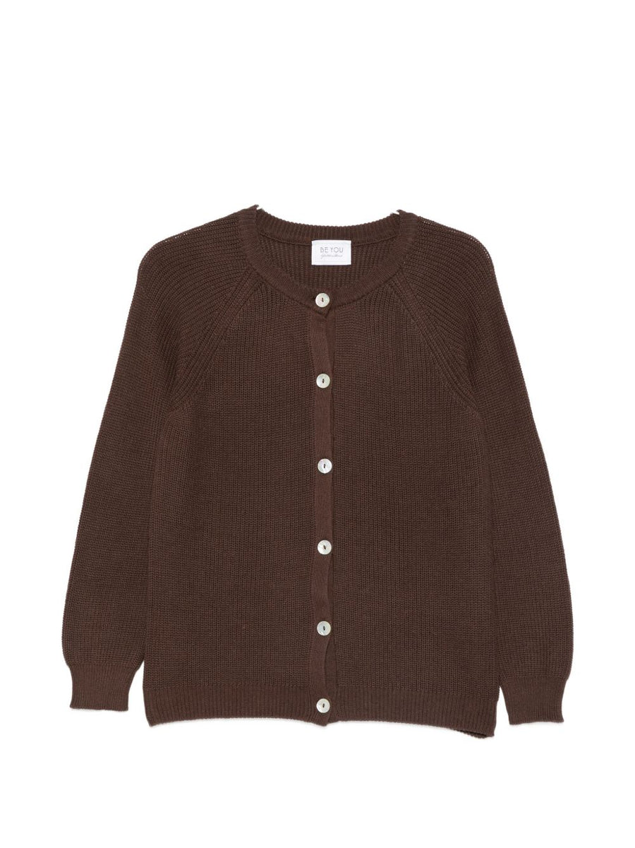 Beyou Cotton Cashmere Cardigan For Women Versatile Layering Knit Brown Round Neck Button Front