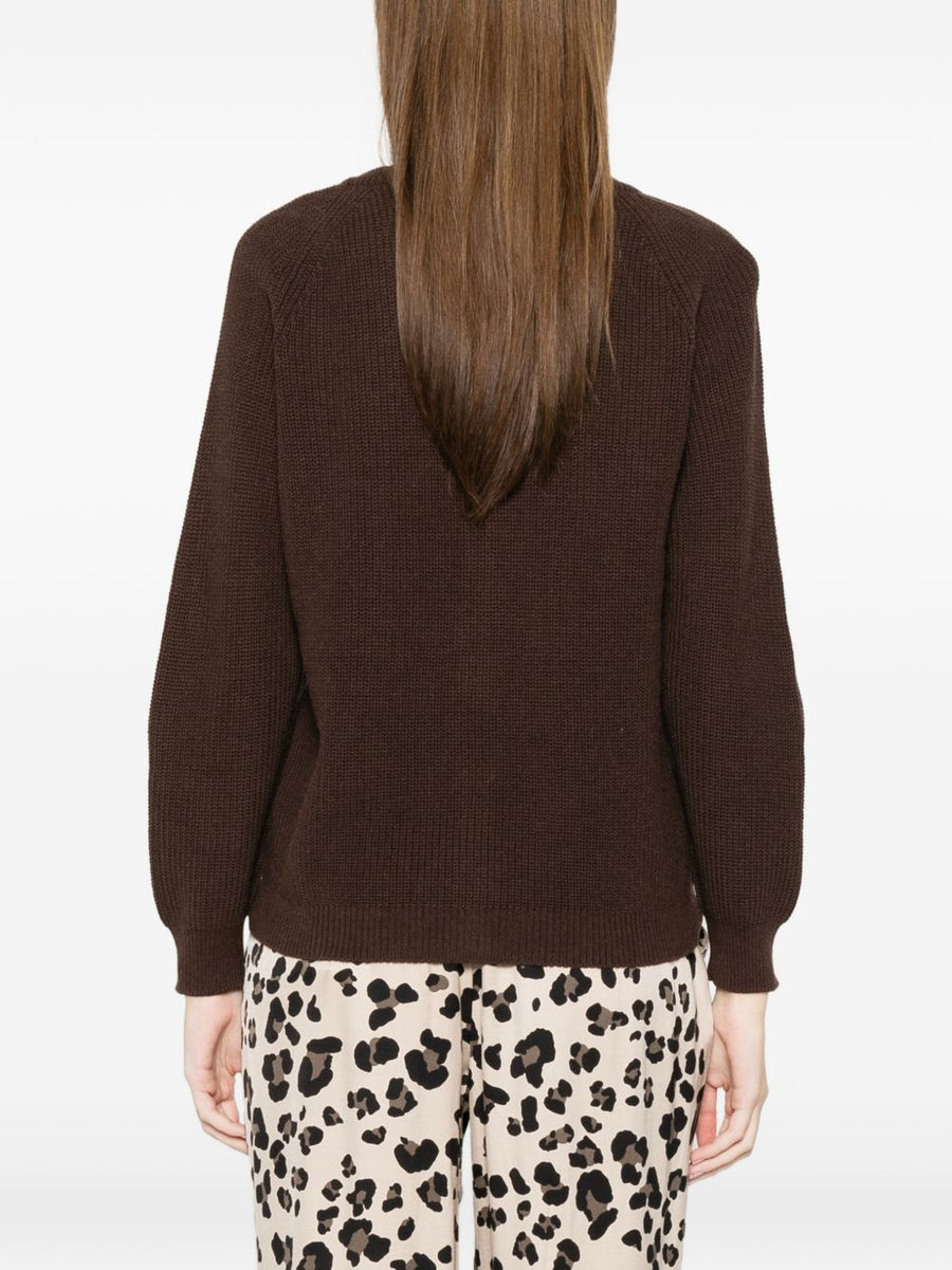 Beyou Cotton Cashmere Cardigan For Women Versatile Layering Knit Brown Round Neck Button Front