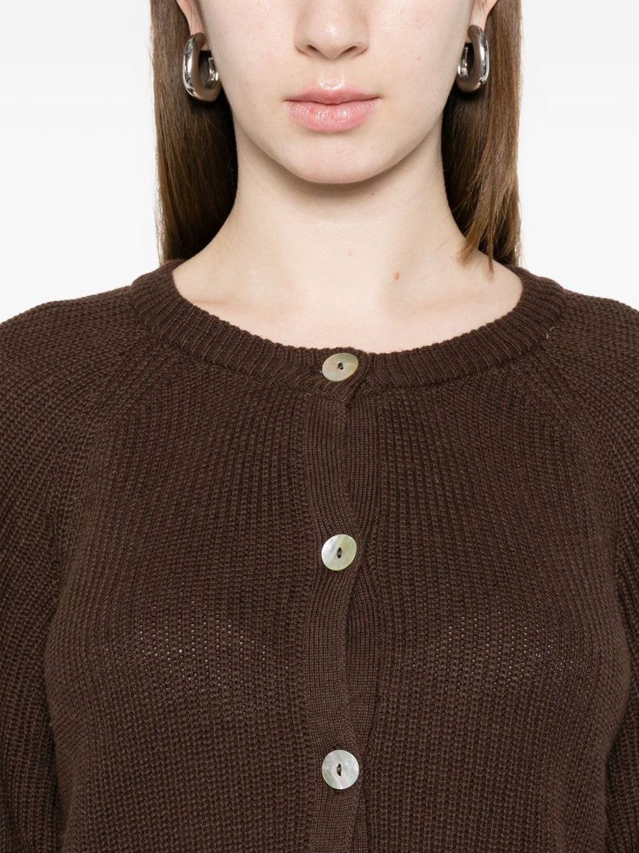 Beyou Cotton Cashmere Cardigan For Women Versatile Layering Knit Brown Round Neck Button Front