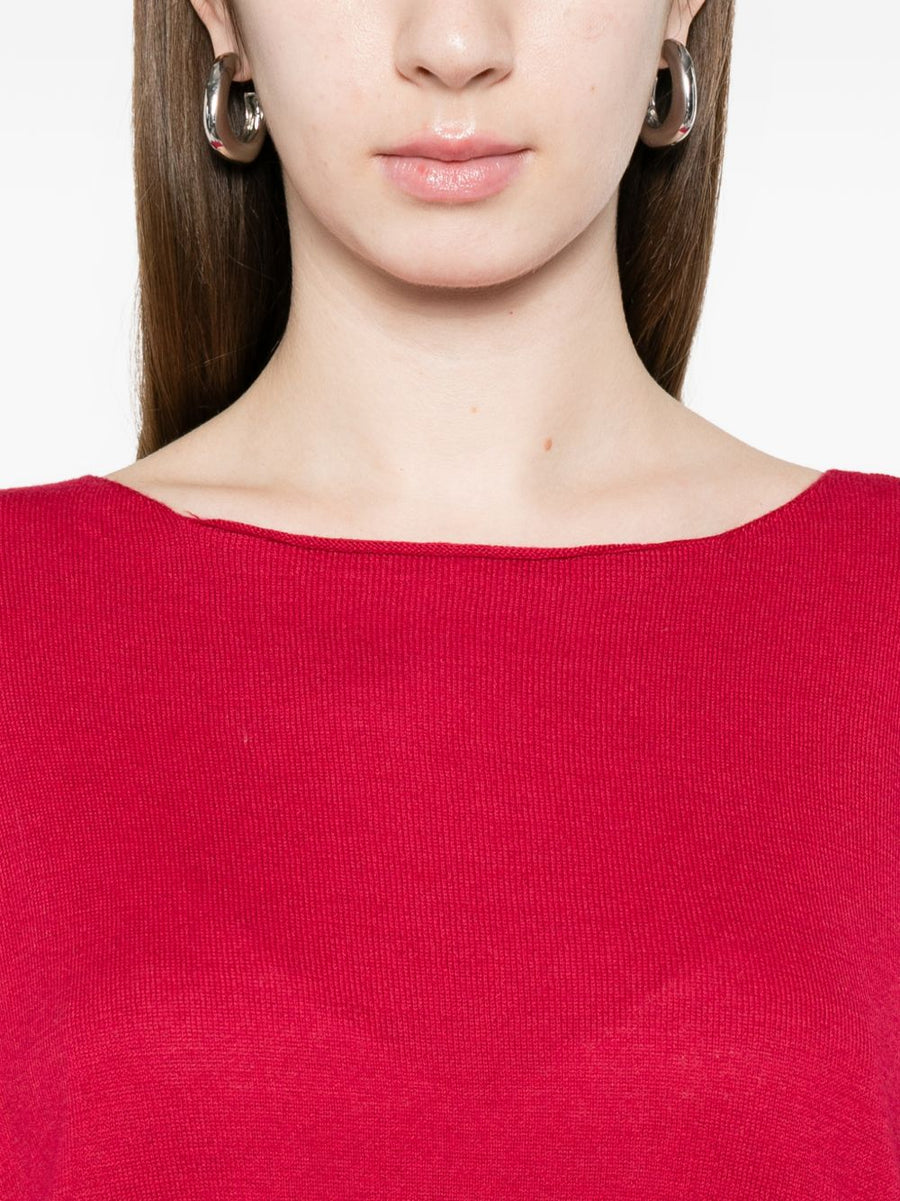 Beyou Cotton Boat Neck Sweater Bordeaux For Women Soft Cashmere Blend With Flattering Wide Sleeves