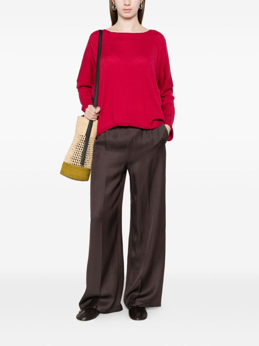 Beyou Cotton Boat Neck Sweater Bordeaux For Women Soft Cashmere Blend With Flattering Wide Sleeves