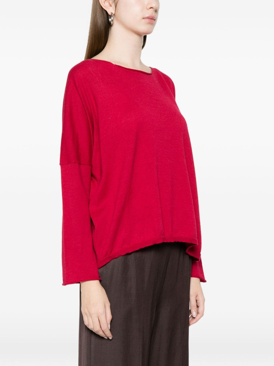 Beyou Cotton Boat Neck Sweater Bordeaux For Women Soft Cashmere Blend With Flattering Wide Sleeves