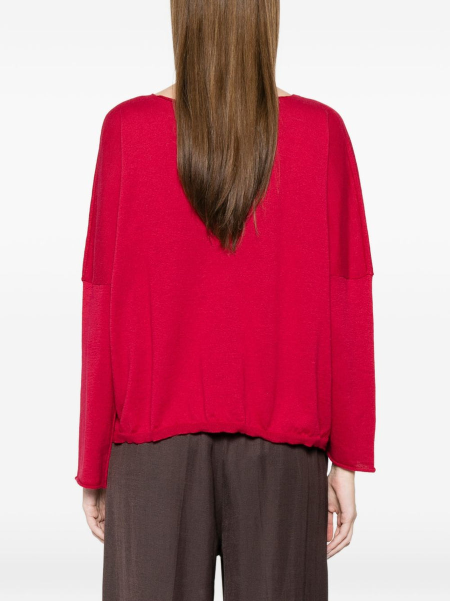 Beyou Cotton Boat Neck Sweater Bordeaux For Women Soft Cashmere Blend With Flattering Wide Sleeves