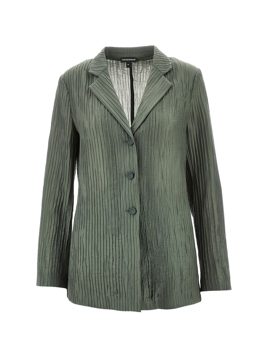 Emporio Armani Green Pleated Singlebreasted Blazer Jacket For Women Tailored Office To Smart Casual
