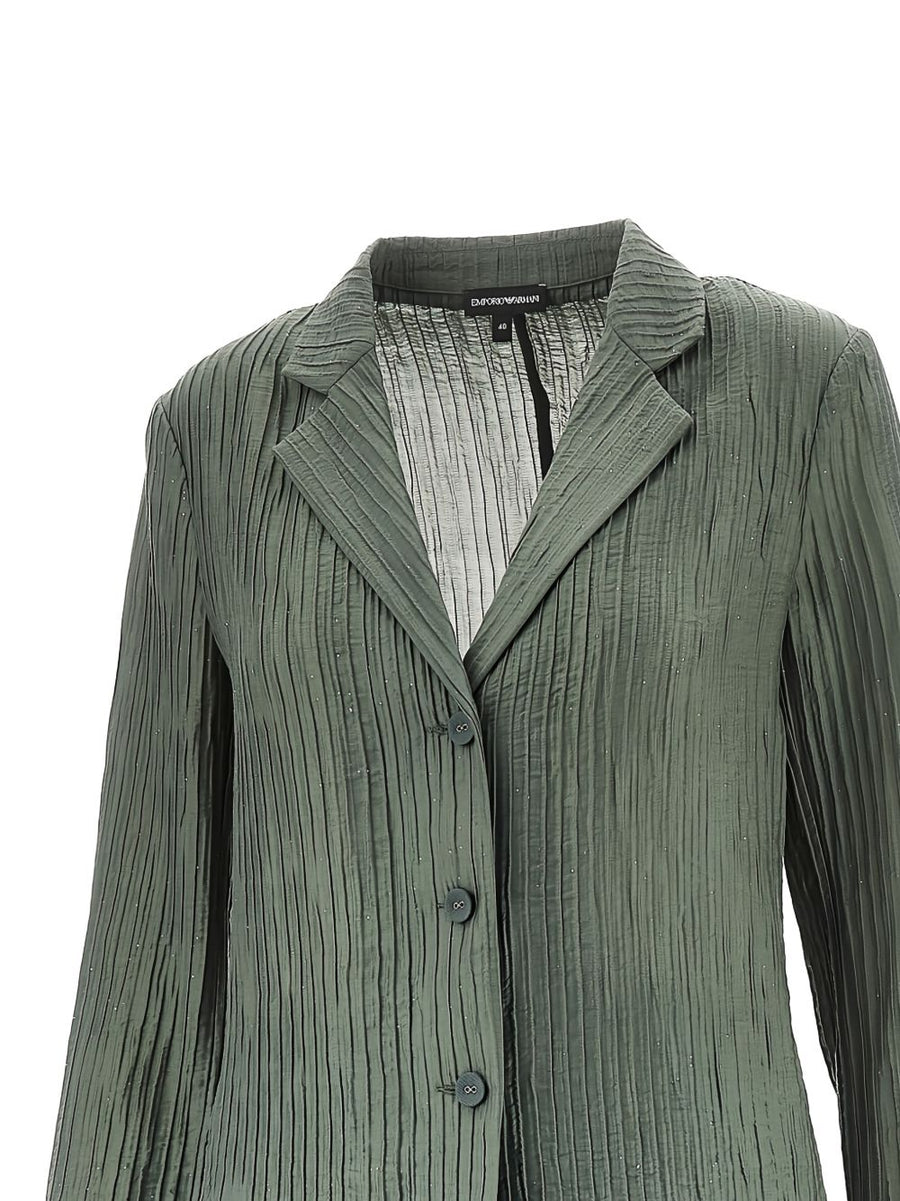 Emporio Armani Green Pleated Singlebreasted Blazer Jacket For Women Tailored Office To Smart Casual