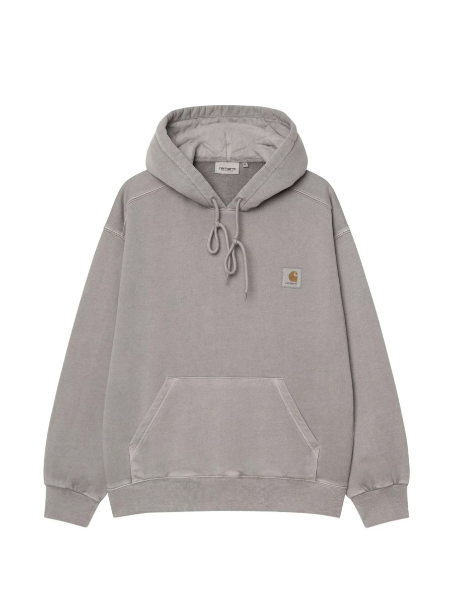 Carhartt WIP Logo Cotton Hoodie For Men Grey 100 Percent Cotton Drawstring Hood Kangaroo Pocket