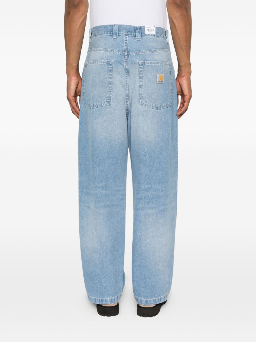 Carhartt WIP Brandon Cotton Jeans Navy Wide Leg Relaxed Fit Five Pocket Style For Men