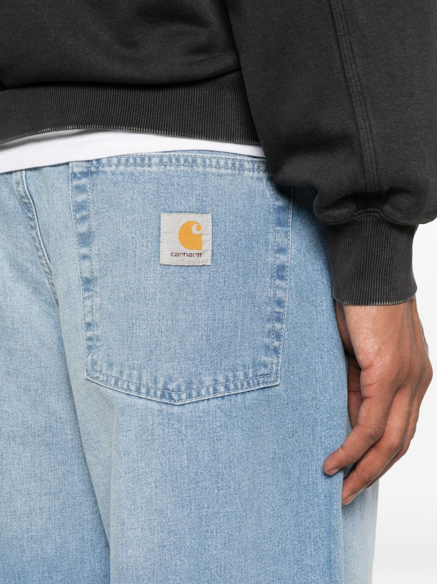 Carhartt WIP Brandon Cotton Jeans Navy Wide Leg Relaxed Fit Five Pocket Style For Men