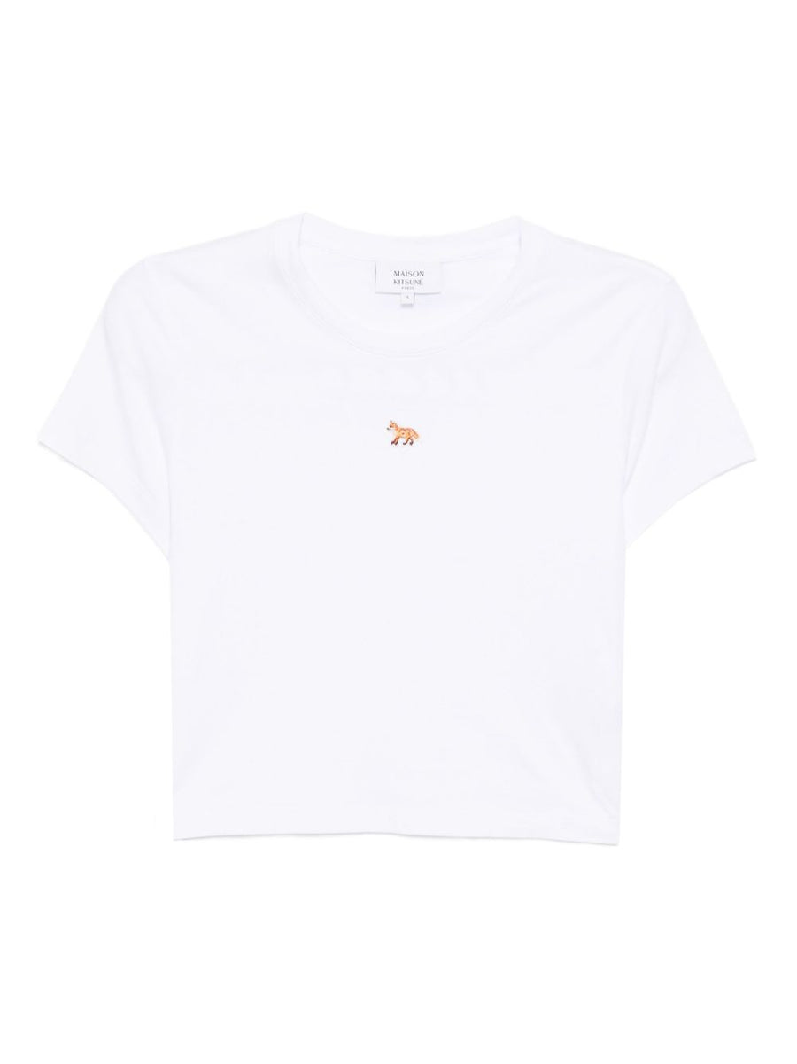 Maison Kitsuné Baby Fox Cotton T Shirt White For Women Crew Neck Short Sleeve Soft Everyday Wear