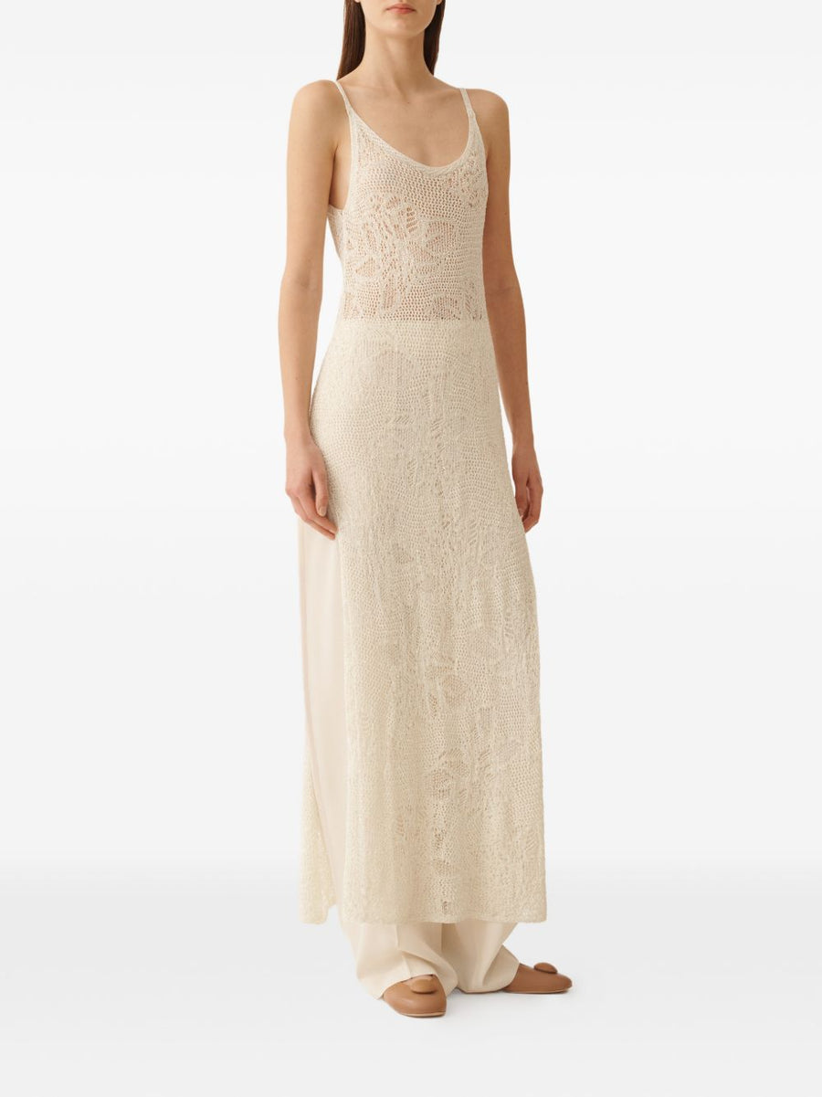 Fabiana Filippi Crochet Midi Dress White Open Knit with Tie Detail for Women Elegant Resort Wear