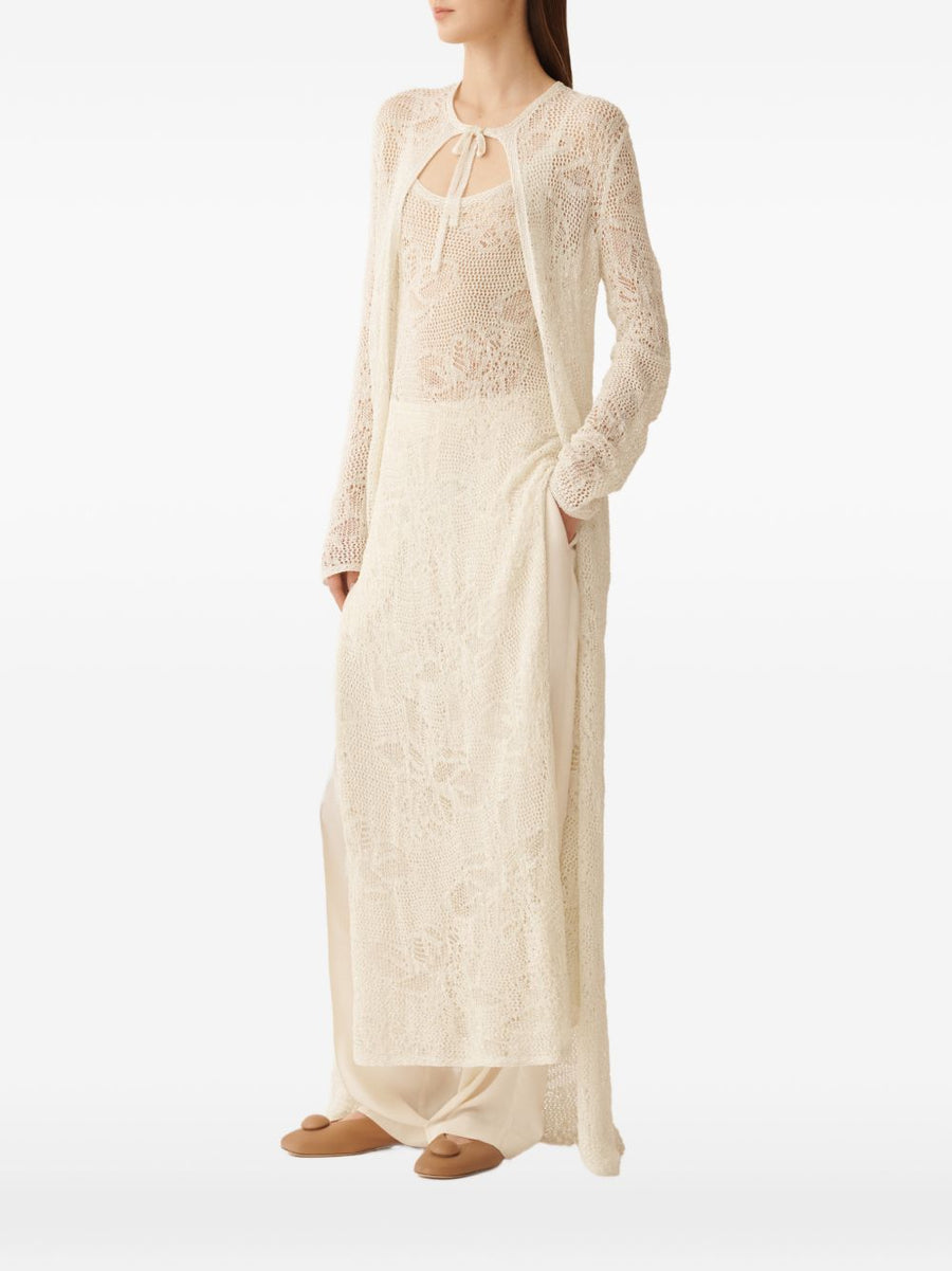 Fabiana Filippi Crochet Midi Dress White Open Knit with Tie Detail for Women Elegant Resort Wear