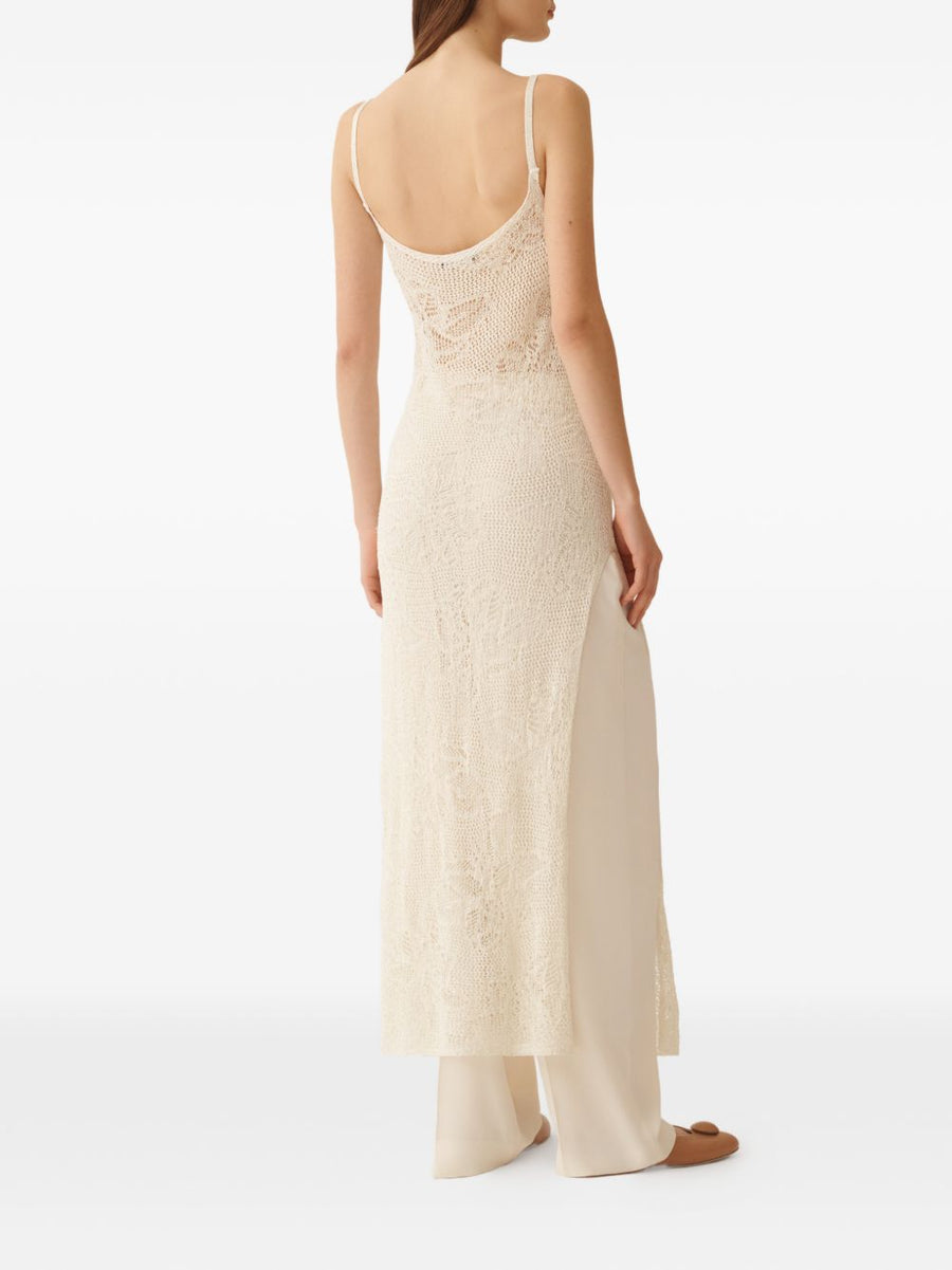 Fabiana Filippi Crochet Midi Dress White Open Knit with Tie Detail for Women Elegant Resort Wear