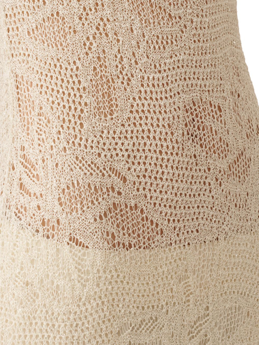 Fabiana Filippi Crochet Midi Dress White Open Knit with Tie Detail for Women Elegant Resort Wear