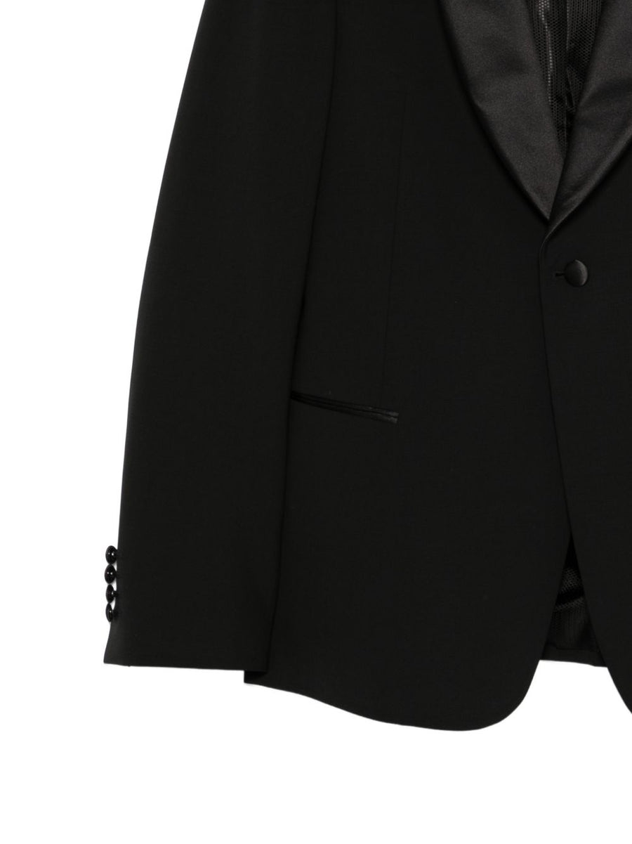 Emporio Armani Wool Tuxedo For Men, Black Stretch Virgin Wool With Elastane, Notched Lapels, Tailored Fit