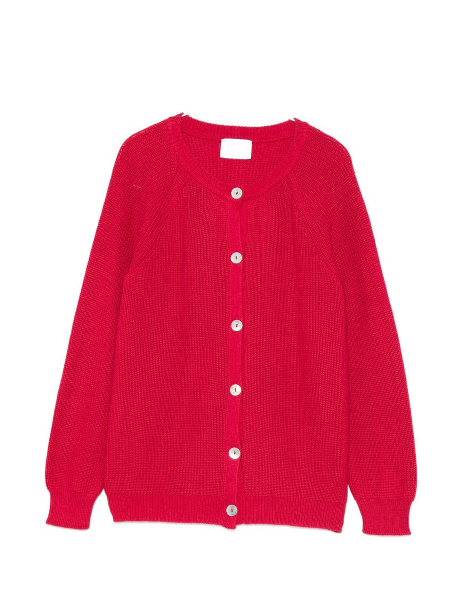 Luxurious Cotton Cashmere Cardigan for Women by Beyou in Bordeaux with Red Button Closure