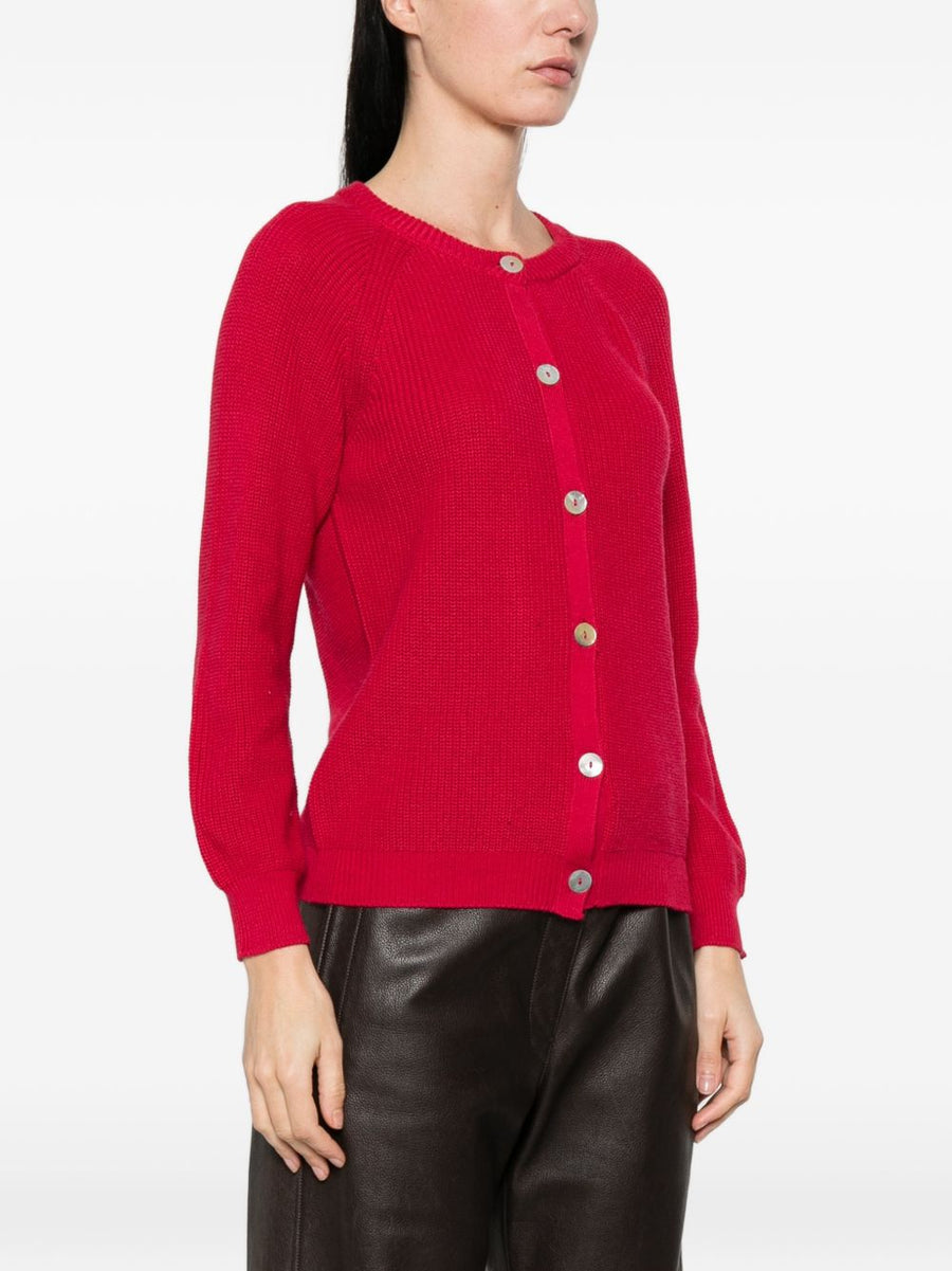 Luxurious Cotton Cashmere Cardigan for Women by Beyou in Bordeaux with Red Button Closure