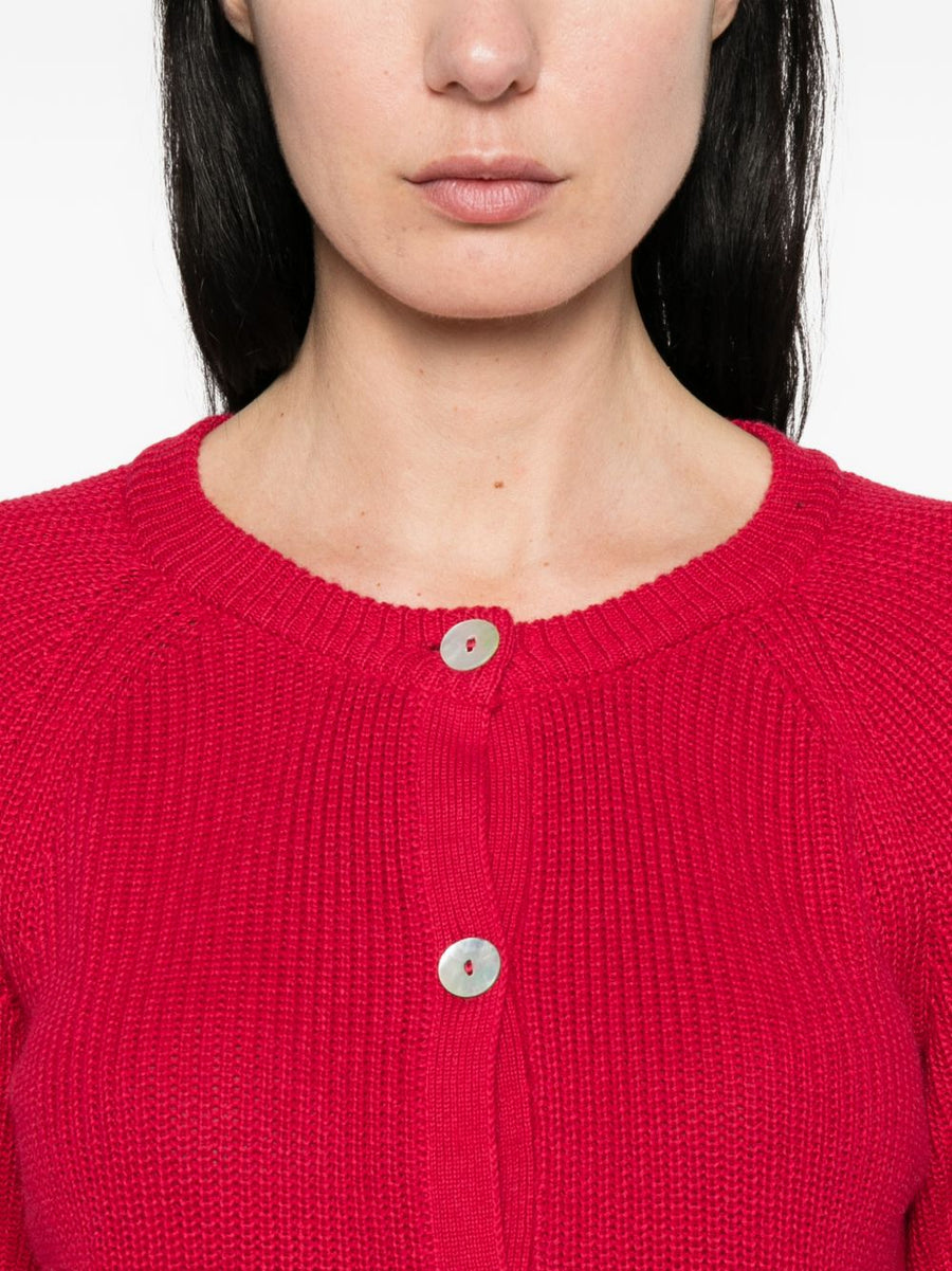 Luxurious Cotton Cashmere Cardigan for Women by Beyou in Bordeaux with Red Button Closure