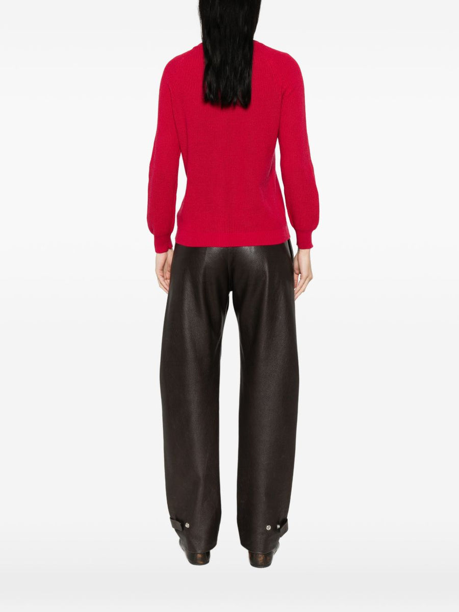 Luxurious Cotton Cashmere Cardigan for Women by Beyou in Bordeaux with Red Button Closure