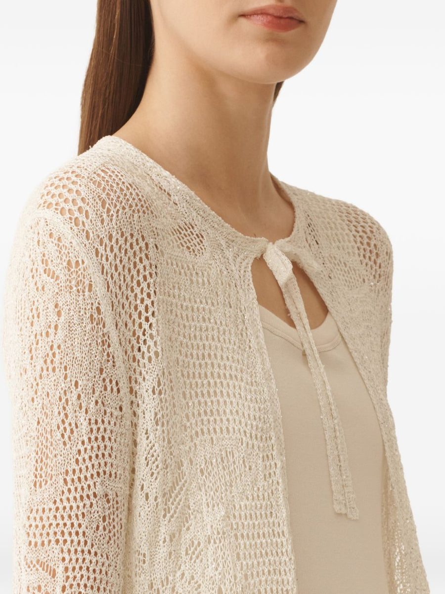 Fabiana Filippi Crochet Long Cardigan Open Front Lightweight White Knitted Tie For Women Versatile Layer
