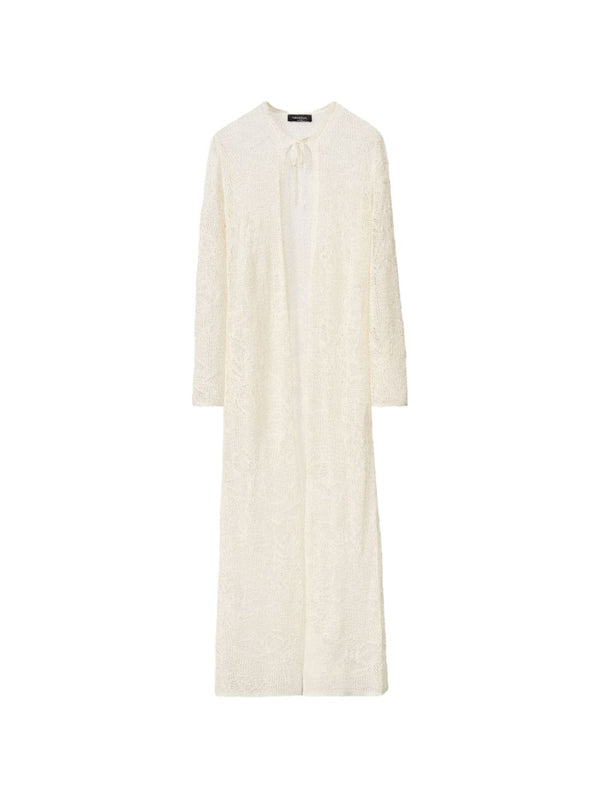 Fabiana Filippi Crochet Long Cardigan Open Front Lightweight White Knitted Tie For Women Versatile Layer