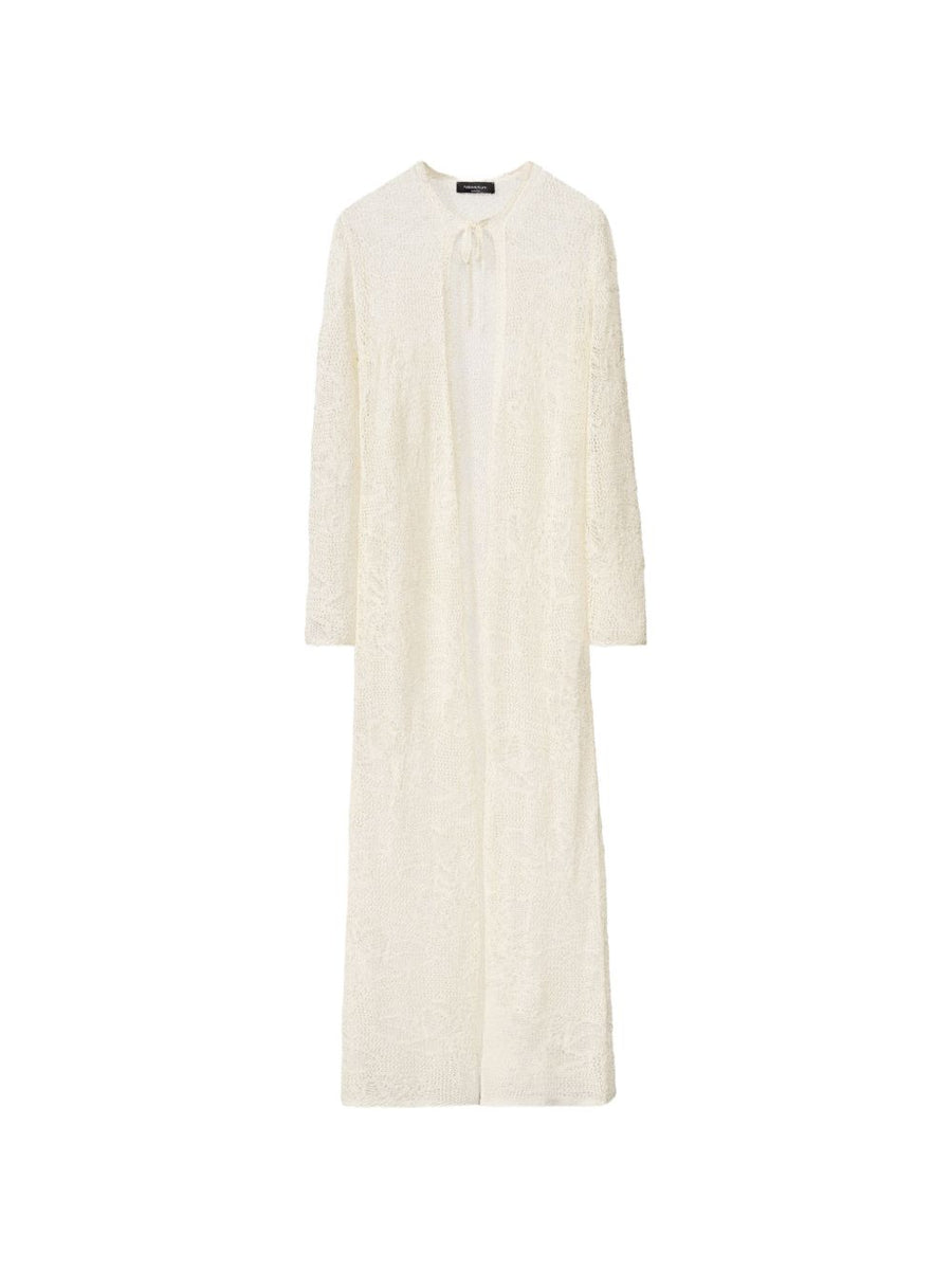 Fabiana Filippi Crochet Long Cardigan Open Front Lightweight White Knitted Tie For Women Versatile Layer