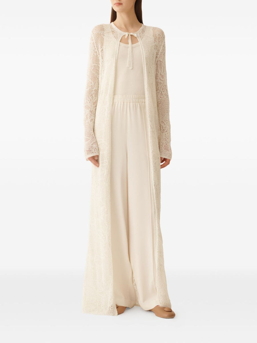 Fabiana Filippi Crochet Long Cardigan Open Front Lightweight White Knitted Tie For Women Versatile Layer