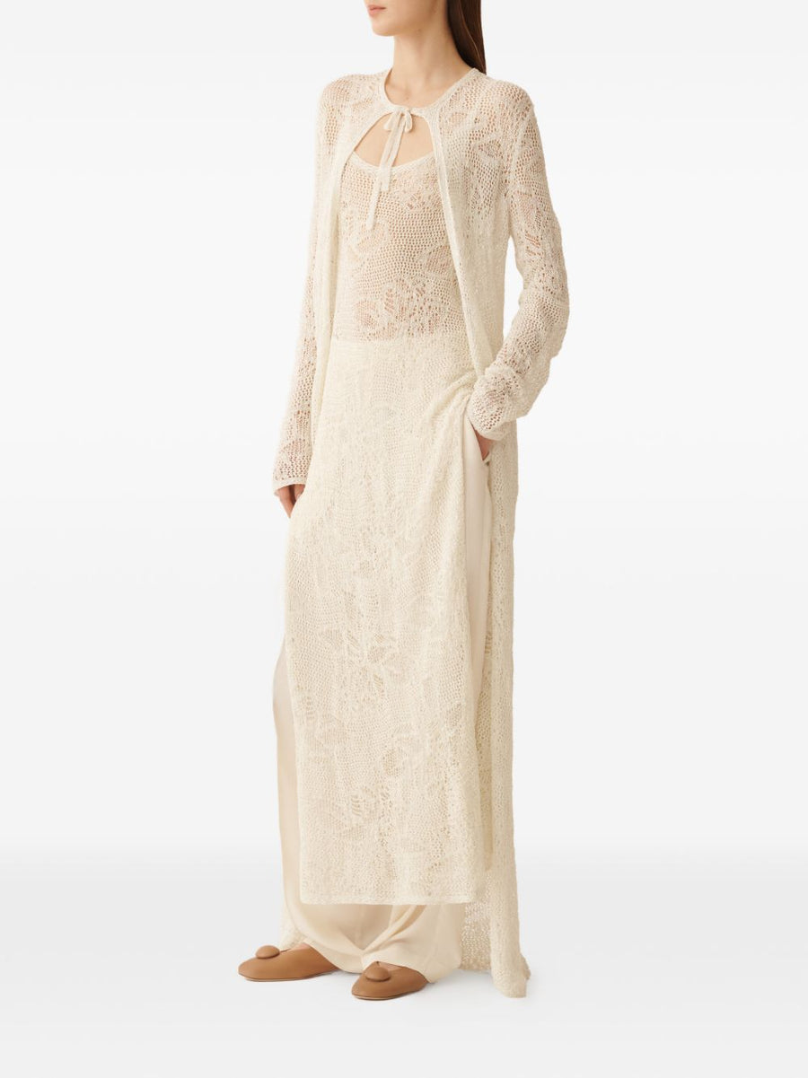 Fabiana Filippi Crochet Long Cardigan Open Front Lightweight White Knitted Tie For Women Versatile Layer