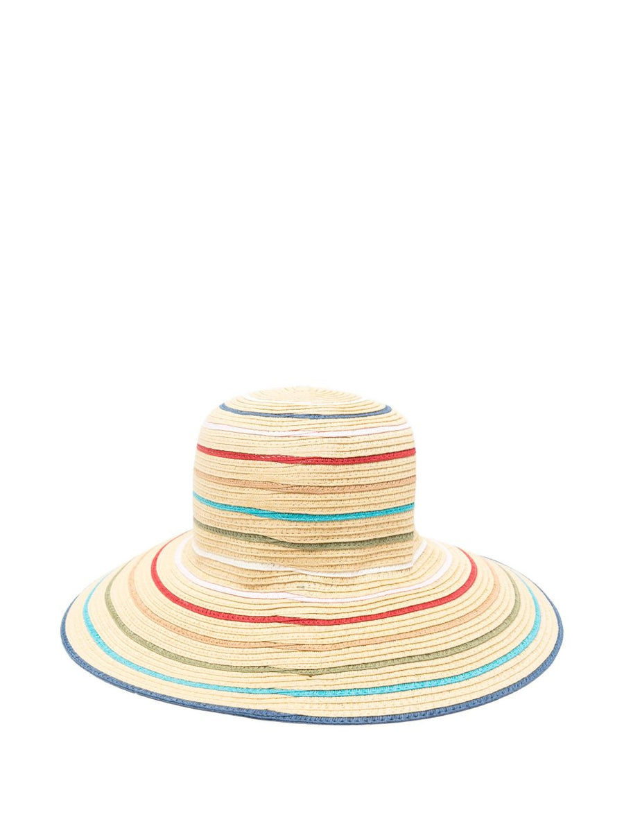 Paul Smith Straw Sun Hat For Women Luxurious Raffia With Wide Brim Beige Stripes Sun Shield