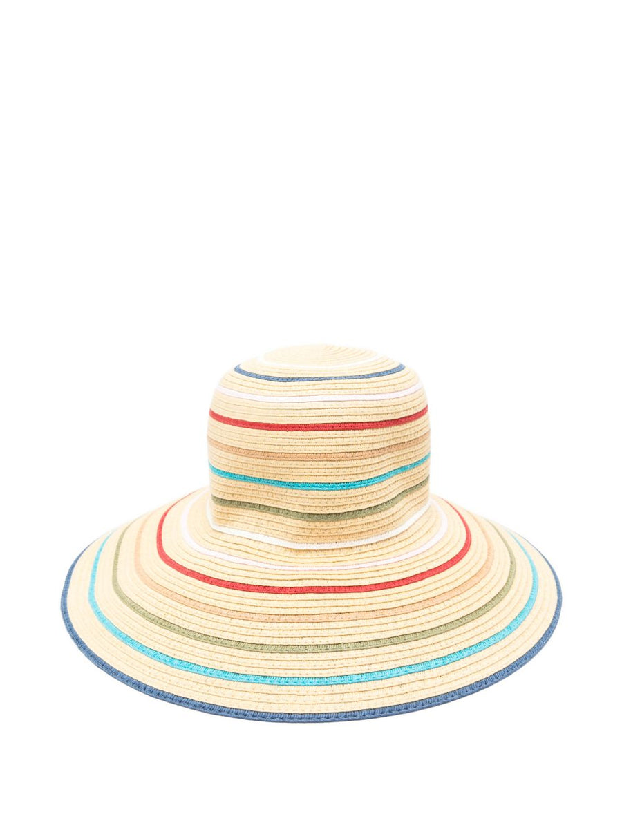 Paul Smith Straw Sun Hat For Women Luxurious Raffia With Wide Brim Beige Stripes Sun Shield