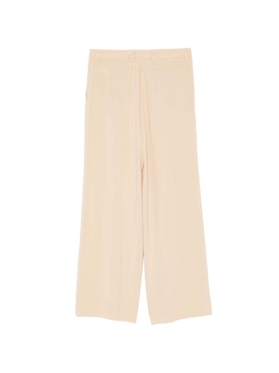 Alberto Biani Cady Trousers For Women With Wide Leg Silhouette Beige Belt Loops Side Pockets Luxury Tailoring