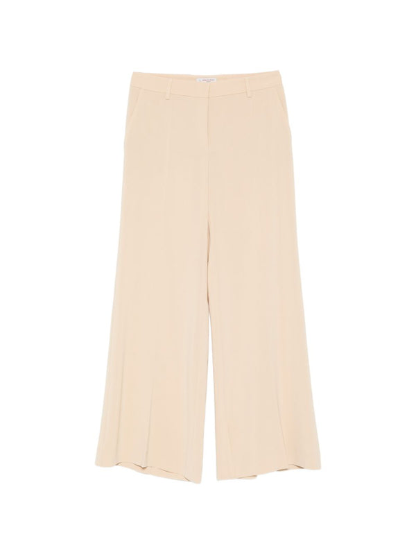 Alberto Biani Cady Trousers For Women With Wide Leg Silhouette Beige Belt Loops Side Pockets Luxury Tailoring