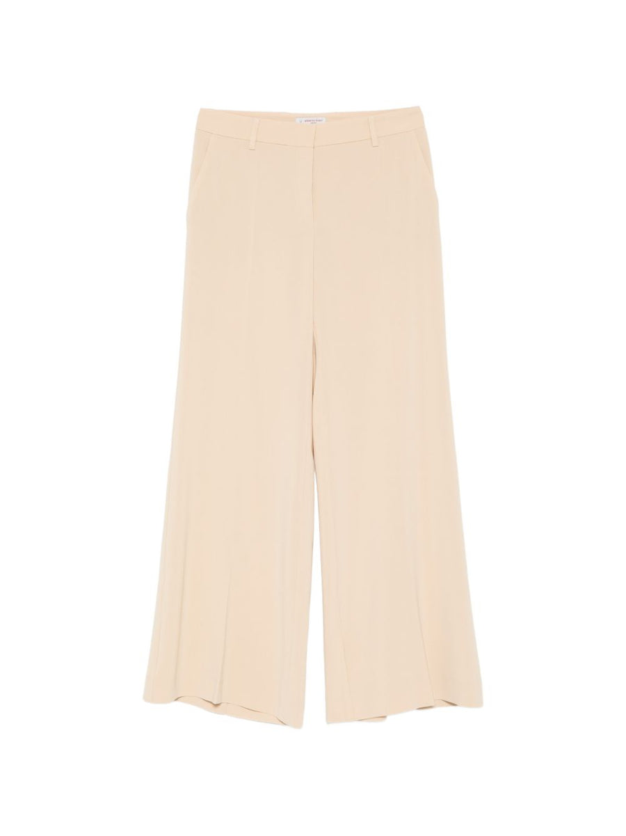 Alberto Biani Cady Trousers For Women With Wide Leg Silhouette Beige Belt Loops Side Pockets Luxury Tailoring