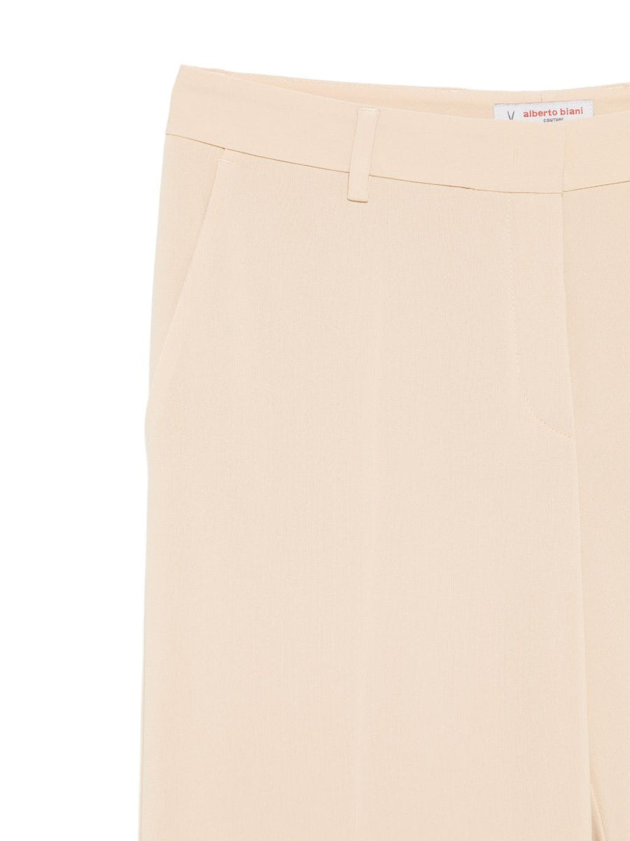 Alberto Biani Cady Trousers For Women With Wide Leg Silhouette Beige Belt Loops Side Pockets Luxury Tailoring