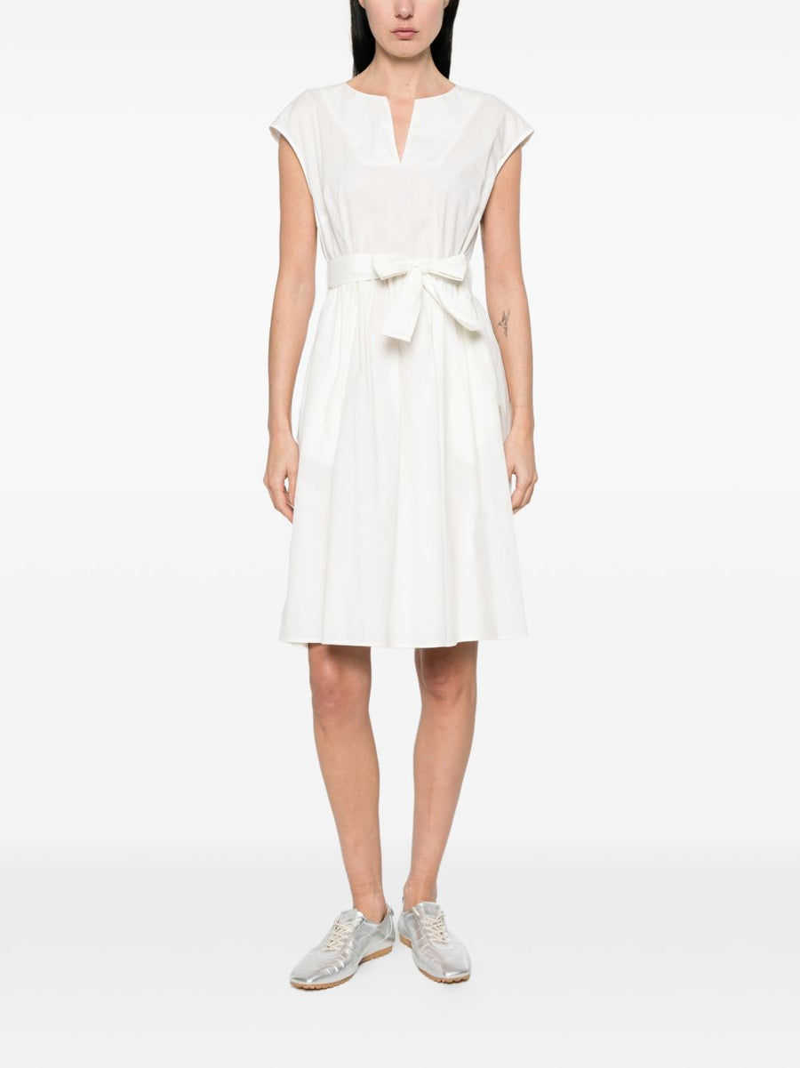 Woolrich Lightweight Cotton Short Dress For Women With V Neck And Bow Detail Summer Ready