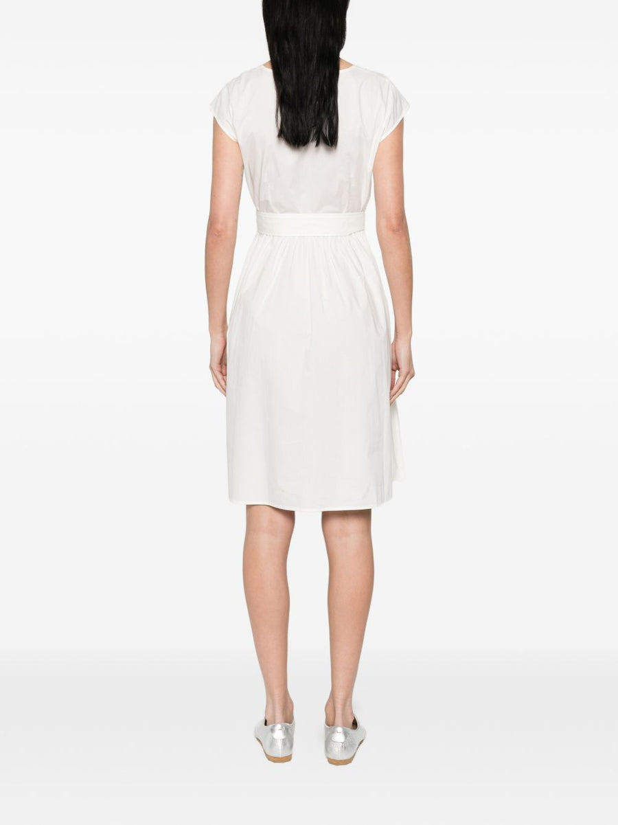 Woolrich Lightweight Cotton Short Dress For Women With V Neck And Bow Detail Summer Ready