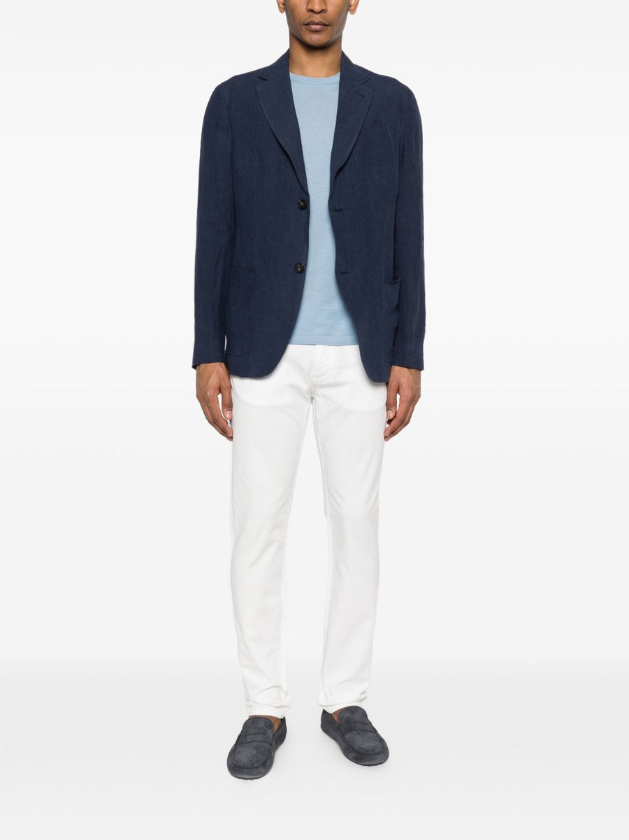 Emporio Armani Navy Linen Line Single Breasted Jacket For Men With Breathable Comfort
