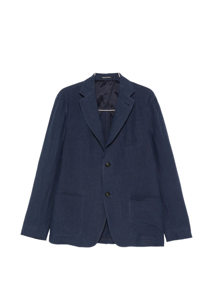 Emporio Armani Navy Linen Line Single Breasted Jacket For Men With Breathable Comfort
