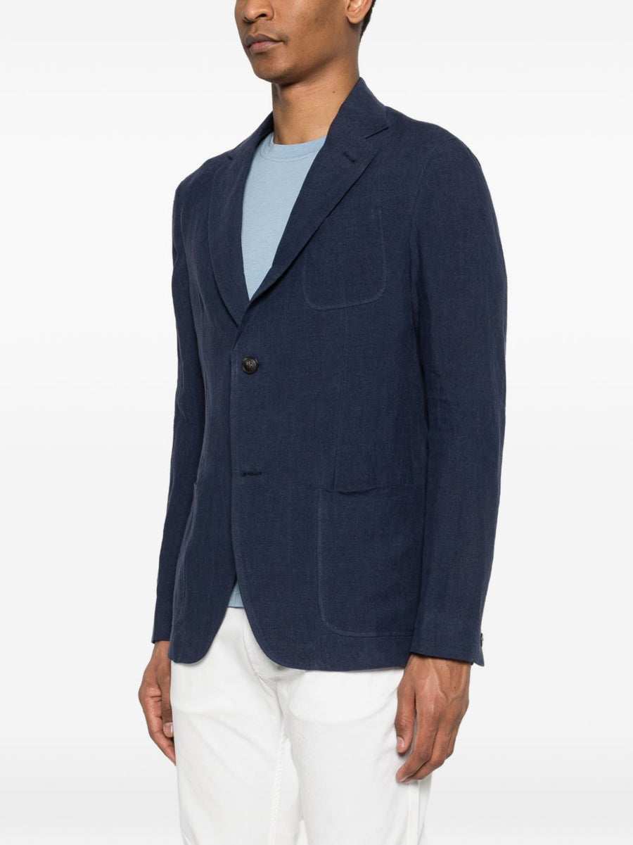 Emporio Armani Navy Linen Line Single Breasted Jacket For Men With Breathable Comfort