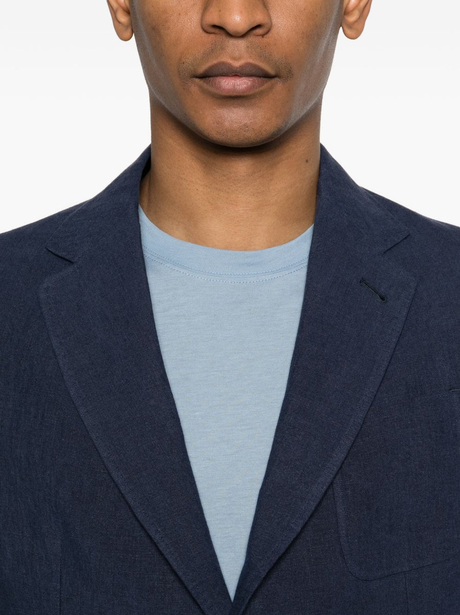 Emporio Armani Navy Linen Line Single Breasted Jacket For Men With Breathable Comfort