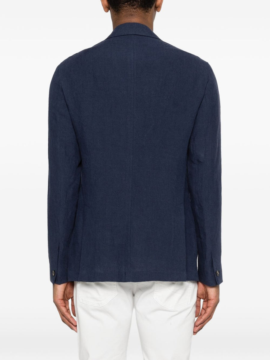 Emporio Armani Navy Linen Line Single Breasted Jacket For Men With Breathable Comfort