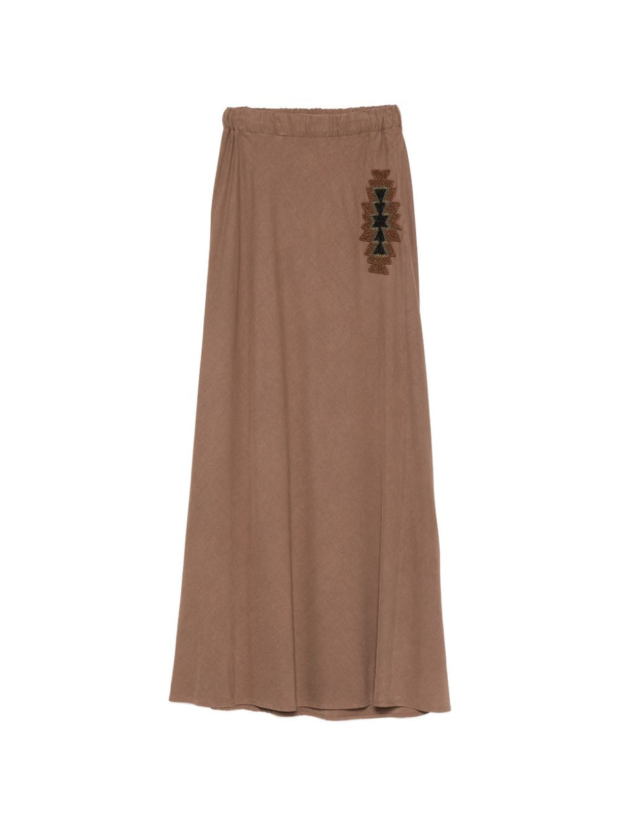 Bazar Deluxe Long Skirt for Women Chic Comfort with Elastic Waistband in Brown 100 Percent TENCEL Wardrobe Staple