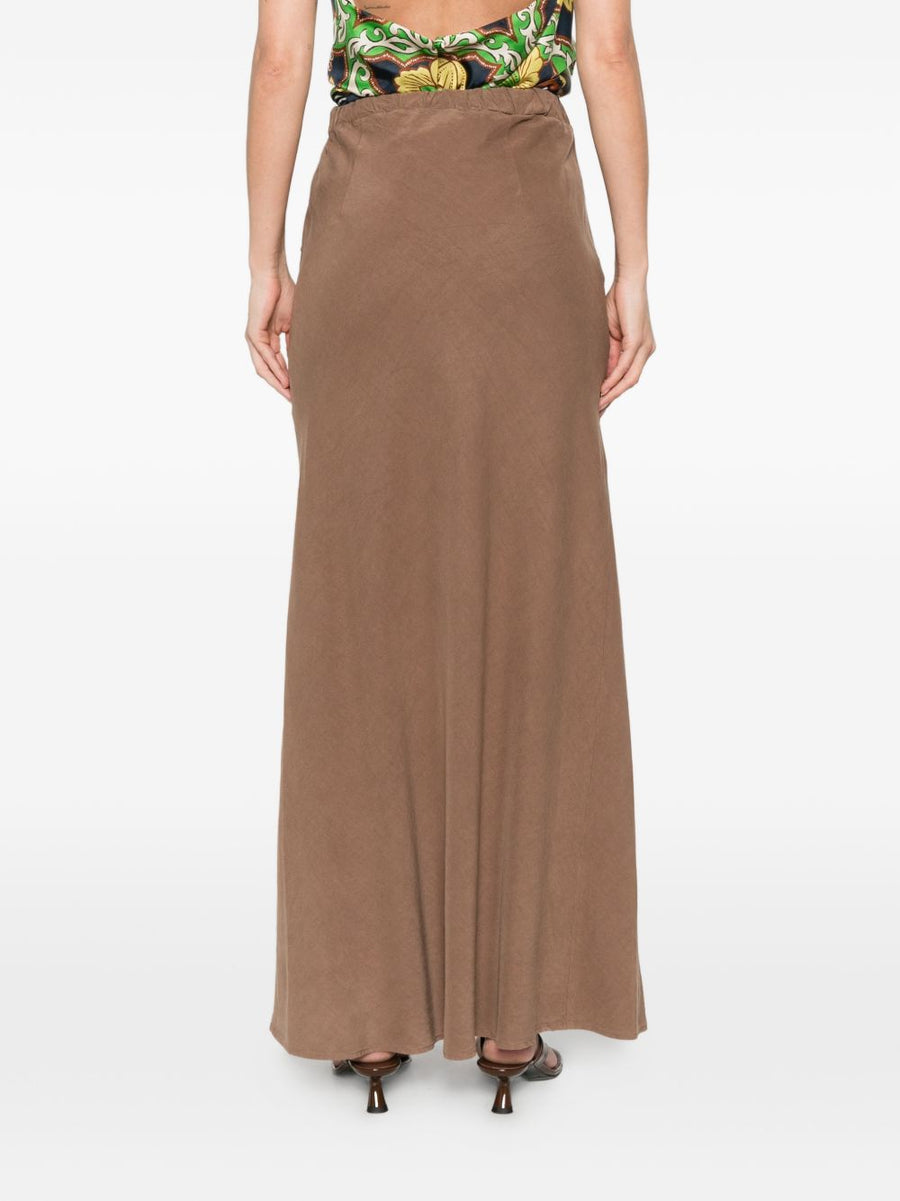 Bazar Deluxe Long Skirt for Women Chic Comfort with Elastic Waistband in Brown 100 Percent TENCEL Wardrobe Staple