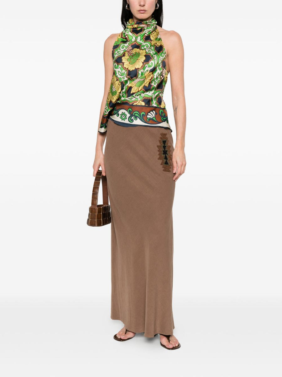 Bazar Deluxe Long Skirt for Women Chic Comfort with Elastic Waistband in Brown 100 Percent TENCEL Wardrobe Staple