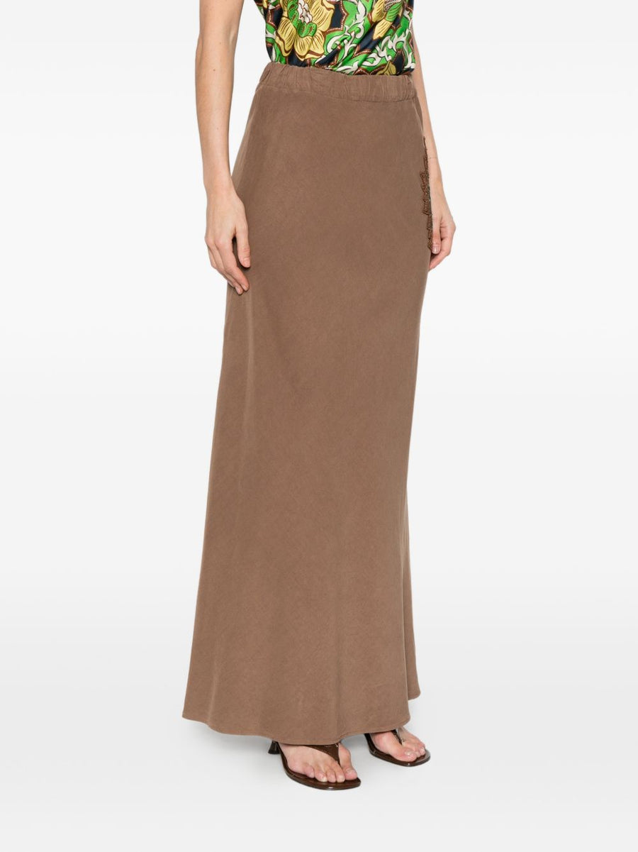 Bazar Deluxe Long Skirt for Women Chic Comfort with Elastic Waistband in Brown 100 Percent TENCEL Wardrobe Staple