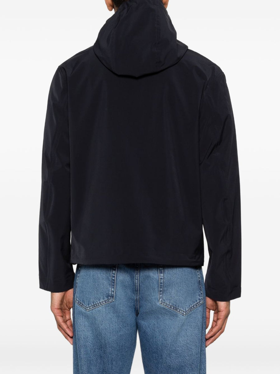 Emporio Armani Hooded Blouson Jacket For Men Navy Elastomultiester AllSeason Outerwear