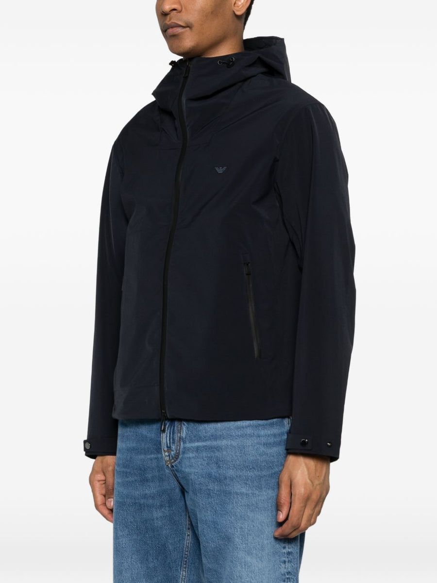 Emporio Armani Hooded Blouson Jacket For Men Navy Elastomultiester AllSeason Outerwear