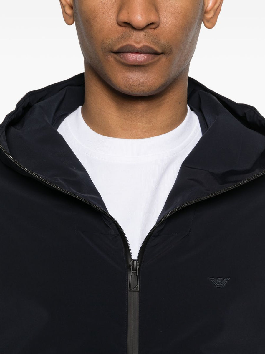 Emporio Armani Hooded Blouson Jacket For Men Navy Elastomultiester AllSeason Outerwear